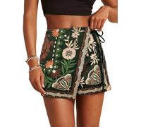 ThiCc Women's Floral Graphic Skirt - Tropical Print Boho Mini Shorts Tie Side Wrap Elastic High Waist Skorts Vintage Bottoms for Summer Beach Vacation Holiday Daily Wear Travel (#13,L)