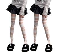 ThiCc Women's Gothic Tight High Socks - Y2k Japanese Harajuku Lolita Lace-Up Sheer Stockings Kawaii Cross Bandage Stockings Over The Knee Tights for Schoolgirl Rave Party