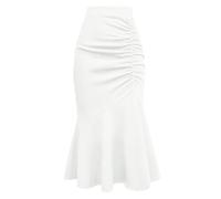 ThiCc Women's Plus Size Fishtail Skirt - Elegant Mermaid Long Skirt High Waist Stretchy Bodycon Ruched Below Knee Slim Fit Pencil Skirts for Casual Office Evening Prom Party (White,XL)