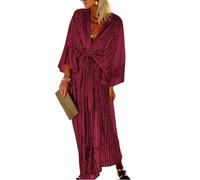 ThiCc Women's Shiny Kimono Midi Dress - Summer Elegant Vacation Beachwear Mid-Sleeve Cardigan Bathing Suit Swimwear Bikini Cover Up Party Cocktail Wedding Guest Sarongs (Red,M)