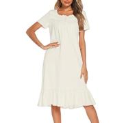 ThiCc Women's Victorian Nightgown - Cotton Short Sleeve Sleepwear Vintage Princess Nightdress Soft Loose Nightshirt Lace Trim Ruffle Hem Sleep Dress Elegant Loungewear for Home Bedroom (White,XXL)