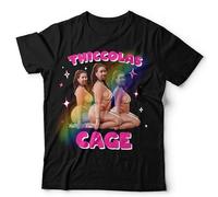 Thiccolas Cage Unisex T-Shirt - Funny Meme Nicolas Movie Lover Vintage Retro Tee - XL Black