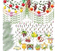Thiccywoov 102 Pcs Happy Sukkot Party Decoration Includes Hanging Swirls Supplies Sukkah Long Garland Artificial Ivy Palm Leaf Willow Vines Outdoor Pre-Assembled for Jewish Sukkot Party Decor
