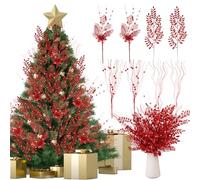 Thiccywoov 40 Pack Red Christmas Picks and Sprays for Tree 17.5'' Christmas Poinsettia Pick Artificial Glitter Berry Stem Xmas Tree Filler Ornament Branch for DIY Wreath