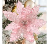 Thiccywoov 6 Pcs 18 Inch Large Jumbo Artificial Christmas Flowers Rose Gold Christmas Tree Decorations Ornaments Glitter Poinsettias Picks for Xmas New Year Wreath Garland Wedding Party Decor