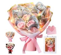 Thiccywoov Thanksgiving Day Money Flower Bouquet Wedding Money Bouquet Kit for Cash Gift Cash Nosegay Flowers with Bag for Birthday Party Anniversary(Pink)