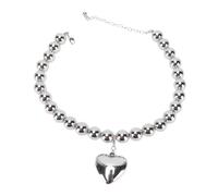 Thick Ball Necklace with Heart Pendant, Chunky Beaded Collar Necklace, Large Bead Design, 42cm Size, Electroplated Plastic Material (Silver)