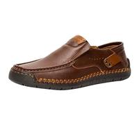 Thick Bottom Men's Casual Leather Shoes - No Lace Up Design Easy to Put On and Take Off Wide Width Round Toe Comfort Fit Shoes Wear Resistant Non Slip Sole for Four Seasons Size 5-10 UK Coffee
