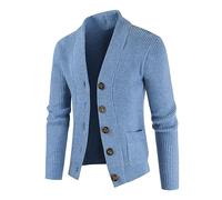 Thick Cardigan, Men's Cardigan, Knitted Cardigan, Button Placket, Wool Jacket, V-Neck, Warm Traditional Jacket, Knitted Chunky Casual Jacket, Basic Solid Sweaters, Regular Fit, Casual, blue, XL