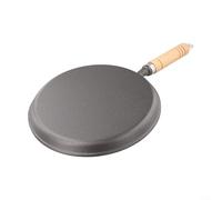 Thick cast iron pan with wood handle for pancakes, designed for For Home use with focus on heat evenness and ease of flipping, comes in various sizes (23)