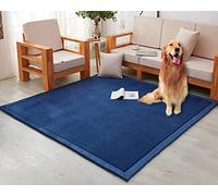Thick Coral Velvet Rug 3cm Soft Non Slip Play Mat for Crawling Ideal for Study Living Room Bedroom (90 x 200 cm Navy Blue)