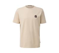 Thick Cotton Jersey Round Neck T-Shirt with Embroidered Badge QS Beige M