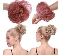 Thick Donut Scrunchie Bun Updo Hairpiece Scrunchy Wavy Curly Messy Hair Ribbon Chignons Ponytail Extension [Ash Pink]