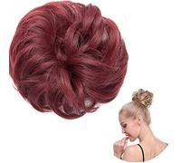 Thick Donut Scrunchie Bun Updo Hairpiece Scrunchy Wavy Curly Messy Hair Ribbon Chignons Ponytail Extension [Wine Red]