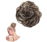 Thick Donut Scrunchie Hair Bun Updo Hairpiece - Wavy Curly Messy Ribbon Chignons Ponytail Extension [Dark Brown & Bleach Blonde]