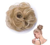 Thick Donut Scrunchie Hair Bun Updo Hairpiece - Wavy Curly Messy Ribbon Chignons Ponytail Extension [Dark Blonde to Bleach Blonde]