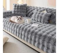 Thick Faux Rabbit Plush Sofa Covers 1/2/3 Seater, Washable Couch Cushion, Non-Slip Furniture Protector, L Shape Universal Soft Sofa Slipcovers for Living Room, Kids, Pet(90 x 160cm, Seater Cover)