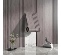 Thick Faux Wood Slat Wallpaper, Peel and Stick 3D Foil Insulation Self Adhesive Wall Panels Wallpaper Dark Grey Sound Absorbing Wooden Slats for Bathroom, Bedroom, Kitchen, Living Room 40cm*2.8m