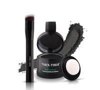 THICK FIBER Root Touch Up & Hairline Powder with Brush 4g - Covers Grey Roots & Thinning Hair - Sweat & Water Resistant - Hair Concealer for Bald Spots & Fill-In (Black) for Women & Men
