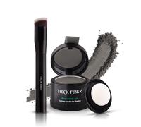 THICK FIBER Root Touch Up & Hairline Powder with Brush 4g - Covers Grey Roots & Thinning Hair - Sweat & Water Resistant - Hair Concealer for Bald Spots & Fill-In (Gray) for Women & Men