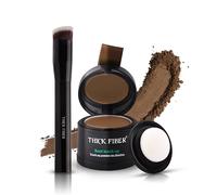 THICK FIBER Root Touch Up & Hairline Powder with Brush 4g - Covers Grey Roots & Thinning Hair - Sweat & Water Resistant - Hair Concealer for Bald Spots & Fill-In (Light Brown) for Women & Men