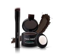 THICK FIBER Root Touch Up & Hairline Powder with Brush 4g - Covers Grey Roots & Thinning Hair - Sweat & Water Resistant - Hair Concealer for Bald Spots & Fill-In (Dark Brown) for Women & Men