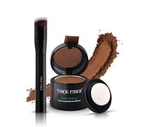 THICK FIBER Root Touch Up & Hairline Powder with Brush 4g - Covers Grey Roots & Thinning Hair - Sweat & Water Resistant - Hair Concealer for Bald Spots & Fill-In (Medium Golden Brown) for Women & Men
