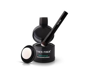 THICK FIBER Root Touch Up & Hairline Powder with Brush 4g - Covers Grey Roots & Thinning Hair - Sweat & Water Resistant - Hair Concealer for Bald Spots & Fill-In (Black) for Women & Men