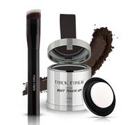 THICK FIBER Root Touch Up & Hairline Powder with Brush (LARGE 10g) - Covers Grey Roots, Thinning Hair & Bald Spots - Sweat & Water Resistant Hair Concealer for Women & Men (Dark Brown)
