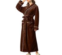 Thick Fleece Dressing Gown Women - Women Fleece Thermal Bathrobe - Coffee