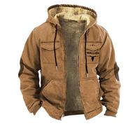 Thick Fleece Jacket Mens, Men'S Winter Warm Coats Western Cowboy 3D Printed Hooded Cotton Jacket with Pockets Windproof Parka Overcoats Solid Color Long Sleeve Outwear Loose-Fit Jacket Plus Size