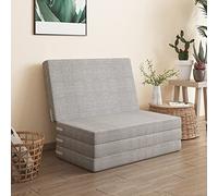 Thick Foam Folding Mattress for Office or Guest Room Single Foldable Floor Futon Sleeping Pad with Detachable Light Grey Cover 60x200x10cm
