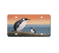 Thick Front License Plate Hand Drawn Penguin Aluminum Metal Rust-Proof US Car Plate with 4 Holes for Men/Women/Boy/Girls Car