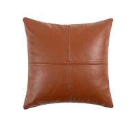 Thick Full Grain Cowhide Leather Pillow Cover - Sofa Cushion Case - Decorative Throw Covers for Living Room, Bedroom and Home Office, Pack of 1 (20" x 20") (Brown)