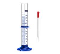 Thick Glass Graduated Cylinder Measuring Liquid Lab Cylinders with Anti-Falling Plastic Base and Bumper Guards and Glass Dropper (Glass, 250ML)