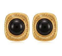 Thick Gold Earrings for Women Stainless Steel Vintage Square Oval Black & Gold Stud Earrings Geometric Statement Vintage Earrings Trendy Jewelry for Holiday Prom, Large, Stainless Steel, No Gemstone