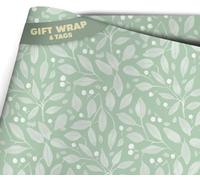 Thick Green Floral Gift Wrap - 2 Luxury Sheets of Florals Wrapping Paper in Greensleeves Design - Women Birthday Mum Nan Mother's Day, Wedding Anniversary Giftwrap (2 Sheet)
