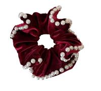 Thick Hair Bands Korean Red Large Hair Band, 2026 Elastic Ponytail Accessories, Rubber Scrunchies Vintage Pearl Popular Adults(Color3)
