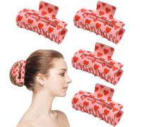 Thick Hair Clips, Rectangle Love Heart Claw, Decorative Jaw Clamps, Stylish Hair Accessories, Strong Hold Grip (Set of 4), Women & Girls Fashion Headwear