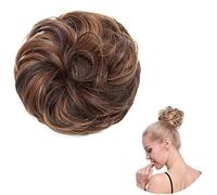 Thick Hair Donut Scrunchie Bun Updo Hairpiece Scrunchy Wavy Curly Messy Hair Ribbon Chignon Ponytail Extension [Dark Brown & Light Auburn]