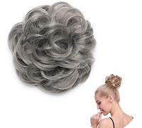 Thick Hair Donut Scrunchie for Buns, Updos & Chignons - Wavy, Curly & Messy Hair - Extension Ribbon - Dark Grey