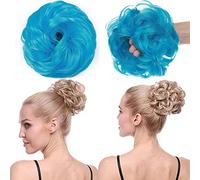 Thick Hair Donut Scrunchie Hair Bun Updo Hairpiece Scrunchy Wavy Curly Messy Hair Ribbon Hair Chignons Ponytail Extension [Blue]