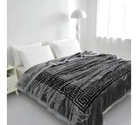 Thick Heavy Weight 2-Ply Reversible Blanket King Size Ultra Soft Warm Comforter Throw for Bed, All-Season Cozy Bedding, Luxury Plush Blanket (Grey/Silver Greekey Blanket (4.5KG))