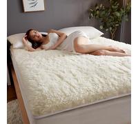 Thick Lamb Wool Mattress Topper with Str - Warm Fce Bed Protector & Folding Sping Pad - Soft Winter Underblanket (71x86 inches) for Ultimate t