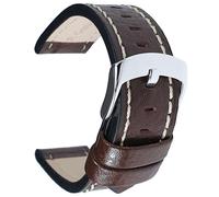 Thick Leather Watch Strap Buffalo Grain Genuine Padded Calf Brown 24mm
