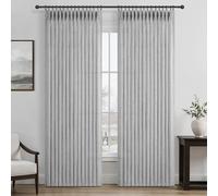 Thick Linen Light Grey Pinch Pleated Curtains 84 Inches Long for Living Room 2 Panels Set, Farmhouse Semi Through Light Filtering Bedroom Curtain Privacy Elegant Window Drapes 7 FT Length Gray Burg