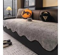 Thick Non-Slip Chenille Sofa Cover Machine Washable Couch Protector Lay Flat Fur Furniture Protector for Sofas & Couches (Dark Gray 90 x 360 cm)