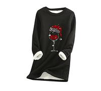 Thick O-Neck Warm Underwear Print Top Christmas Fleece Women Sweatshirt Women Blouse Dress Three-Quarter Sleeve, black, S
