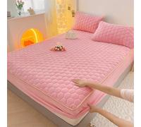 Thick Quilted Fitted Sheet Without Pillowcase, Plush Double Mattress Topper, Velvet Sheet, Winter Warm Stretch Bed Cover for Single, Double, King and King Beds,Light Grey 180x200cm (Light Pi