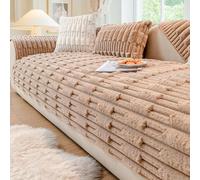 Thick Rabbit Plush Sofa Cover 1 2 3 4 Seater, New Universal Non-Slip Corner Sofa Cover L Shape Super Soft Faux Fur Sofa Slipcovers Fuzzy Couch Cover for Living Room for Kids, Pets Coffee 90x240cm